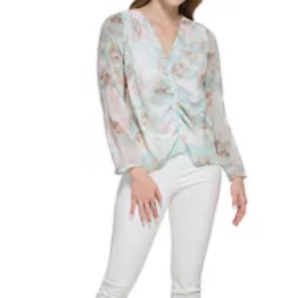 CALVIN KLEIN
Print Ruched V Neck Top - Picture 16 of 16